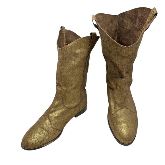 CYNTHIA VINCENT‎ Shimmery Brass Toned Leather Western Styled Mid-Calf Boot - Picture 11 of 13